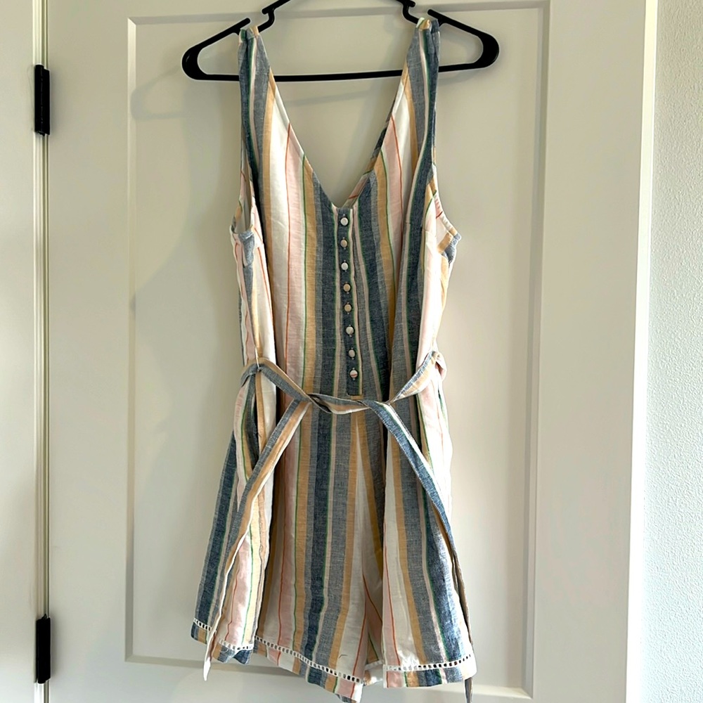 American Eagle striped button down romper with pockets